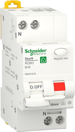 Aardlekautomaat - 1P+N - 16A - B-Karakteristiek - 6000A - 30mA - Type A - Resi9 - Schneider Electric - R9D01616