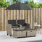 vidaXL - Tuinbank - 2-zits - parasol - en - voetenbanken - poly - rattan - lichtgrijs