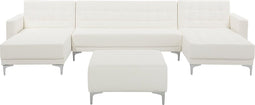 ABERDEEN - Bank U-vormig met hocker - Wit - 5 persoons - Kunstleer