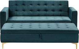 ABERDEEN - Driezitsbank met ottomaan - Blauwgroen - Fluweel