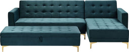 ABERDEEN - Hoekbank 4-zits ottomaan - Blauwgroen - Links - Fluweel