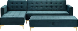ABERDEEN - Hoekbank 4-zits ottomaan - Blauwgroen - Rechts - Fluweel