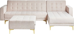 ABERDEEN - Hoekslaapbank ottomaan - Beige - Linkszijdig - Polyester