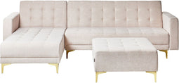 ABERDEEN - Hoekslaapbank ottomaan - Beige - Rechtszijdig - Polyester