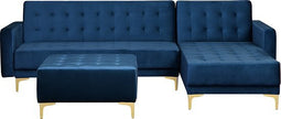 ABERDEEN - Hoekslaapbank ottomaan - Blauw - Links - 267 cm - Fluweel