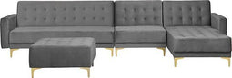 ABERDEEN - Hoekslaapbank ottomaan - Grijs - Links - 347 cm - Fluweel