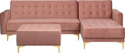 ABERDEEN - Hoekslaapbank ottomaan - Roze - Links - 267 cm - Fluweel
