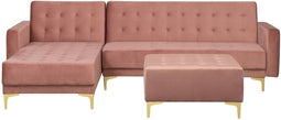 ABERDEEN - Hoekslaapbank ottomaan - Roze - Rechts - 267 cm - Fluweel