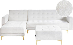 ABERDEEN - Hoekslaapbank ottomaan - Wit - Rechtszijdig - Bouclé