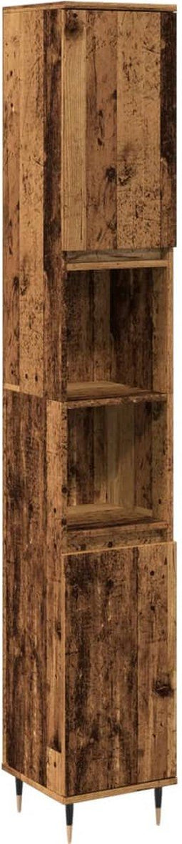 vidaXL - Badkamerkast - 30x30x190 - cm - bewerkt - hout - oud - houtkleurig