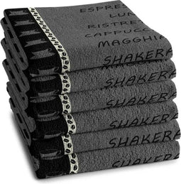 DDDDD Ristretto Keukendoek - Set van 6 - Katoen - Koffieprint - Antraciet (6 stuks)