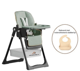 Abundancia® - Kinderstoel - Kinderzetel - Eetstoel - Inklapbaar - In hoogte Verstelbaar - Met Opberg vak - Incl. Slabbertje - Groen