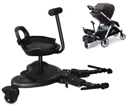 Abundancia® - Meerijdplankje Deluxe Kinderwagen/Buggy - Universeel - Met tassenhaakje - Incl. kinderzitje met handvat - Verstelbaar - Zwart