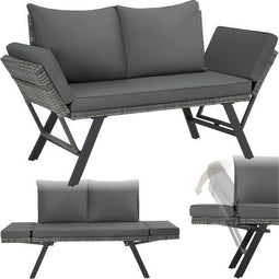 tectake® Sintra - 2-in-1 Wicker Tuinbank - Verstelbare Leuningen - 157 x 61 x 89 cm