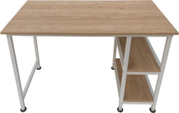 Bureau computer tafel - met opbergplanken - wit metaal bruin hout - 110 cm breed