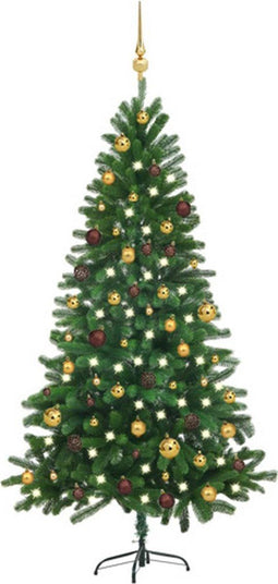 vidaXL - Kunstkerstboom - met - verlichting - en - kerstballen - 180 - cm - groen