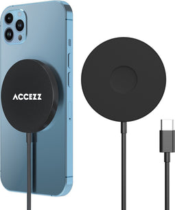 Accezz Draadloze Oplader - Geschikt voor MagSafe - Snellader 15W - USB C Oplader Kabel - Wireless Fast Charger Geschikt voor iPhone 12/13/14/15/16 – Zwart