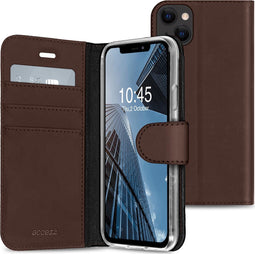 Accezz Hoesje Geschikt voor iPhone 13 Hoesje Met Pasjeshouder - Accezz Wallet Softcase Bookcase - Bruin