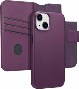 Accezz Hoesje Geschikt voor iPhone 14 Hoesje Met Pasjeshouder - Accezz Leather Bookcase 2-in-1 Geschikt voor MagSafe - paars