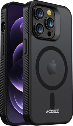 Accezz Hoesje Geschikt voor iPhone 14 Pro Hoesje - Accezz Rugged Frosted Backcover Geschikt voor MagSafe - Zwart