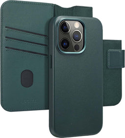 Accezz Hoesje Geschikt voor iPhone 14 Pro Hoesje Met Pasjeshouder - Accezz Leather Bookcase 2-in-1 Geschikt voor MagSafe - donkergroen
