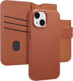 Accezz Hoesje Geschikt voor iPhone 15 Hoesje Met Pasjeshouder - Accezz Leather Bookcase 2-in-1 Geschikt voor MagSafe - bruin