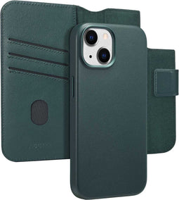 Accezz Hoesje Geschikt voor iPhone 15 Hoesje Met Pasjeshouder - Accezz Leather Bookcase 2-in-1 Geschikt voor MagSafe - donkergroen