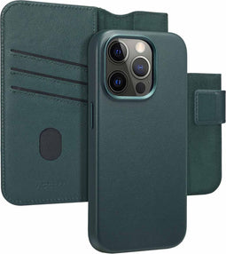 Accezz Hoesje Geschikt voor iPhone 15 Pro Hoesje Met Pasjeshouder - Accezz Leather Bookcase 2-in-1 Geschikt voor MagSafe - donkergroen