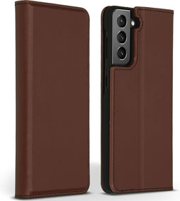 Accezz Hoesje Geschikt voor Samsung Galaxy S21 Hoesje Met Pasjeshouder - Accezz Premium Leather Slim Bookcase - Bruin