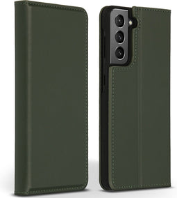 Accezz Hoesje Geschikt voor Samsung Galaxy S21 Hoesje Met Pasjeshouder - Accezz Premium Leather Slim Bookcase - Groen