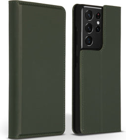 Accezz Hoesje Geschikt voor Samsung Galaxy S21 Ultra Hoesje Met Pasjeshouder - Accezz Premium Leather Slim Bookcase - Groen