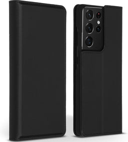Accezz Hoesje Geschikt voor Samsung Galaxy S21 Ultra Hoesje Met Pasjeshouder - Accezz Premium Leather Slim Bookcase - Zwart