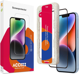 Accezz Screenprotector Geschikt voor iPhone 14 / 13 / 13 Pro / SE 4 - Accezz Gehard glas Full Cover screenprotector met bio applicator