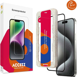 Accezz Screenprotector Geschikt voor iPhone 15 - Accezz Triple Strong Full Cover Glass Screenprotector met bio applicator