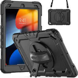 Accezz Tablet Hoes Geschikt voor iPad Pro 10.5 (2017) / iPad Air 10.5 (2019) - Accezz Rugged Backcover Shoulder Strap - Zwart /Zwart
