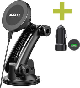 Accezz telefoonhouder auto - Autohouder geschikt voor MagSafe - Draadloos Opladen - GSM Houder - Telefoonhouders Auto - Dashboard en voorruit - Zwart