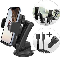 Accezz Telefoonhouders Auto - Draadloze Oplader - Telefoonhouder Auto met Zuignap - GSM Houder Auto Inclusief Autolader en USB-C Kabel - Geschikt voor Dashboard en Voorruit - Zwart