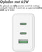 Accezz USB C Oplader met Fast Charge GaN technologie - 65W - 3 apparaten tegelijk laden - Snellader Smartphones, Tablets en Laptops - Wit