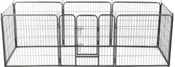 vidaXL - Hondenren - met - 8 - panelen - 80x80 - cm - staal - zwart