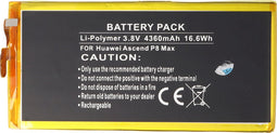 Accu geschikt voor Huawei Ascend P8 Max, Li-Polymer, 3.8V, 4360mAh, 16.6Wh, ingebouwd, zonder gereedschap
