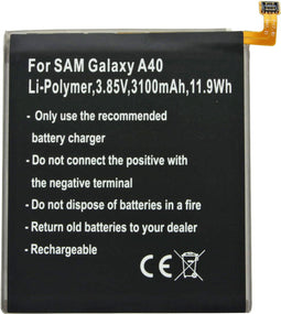Accu geschikt voor Samsung Galaxy A40, Li-Polymer, 3.85V, 3100mAh, 11.9Wh, ingebouwd, zonder gereedschap