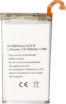 Accu geschikt voor Samsung Galaxy A6 2018, Li-Polymer, 3.8V, 3000mAh, 11.4Wh, ingebouwd, zonder gereedschap
