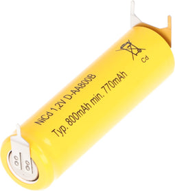 AccuCell Flat Top NiCd-batterij 1,2 V 600 mAh / AA soldeertag 3-voudige print + / - geschikt voor noodstroomtoepassingen