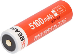 AceBeam 21700 Li-ion batterij met sterke 5100mAh USB-C max. ontlaadstroom 20A, 77,8 x 21,37mm
