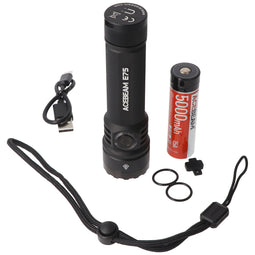 AceBeam E75 Quad Core LED flashlight black, 6,500K, up to 4500 lumens brightness, including 21700 50