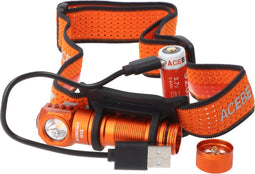AceBeam H16 LED-hoofdlamp met max. 650 lumen, 5.000K neutraal wit met oranje behuizing, inclusief 14500 Li-Ion batterij