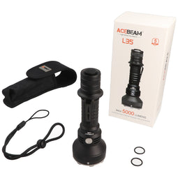 AceBeam L35 LED flashlight with max. 5000 lumens and up to 480 meters, with battery