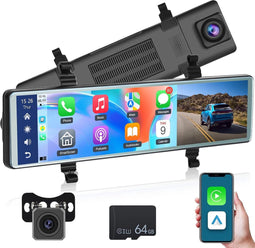 Achteruitkijkspiegel Camera - Draadloze Android Auto & CarPlay - 11,26 Inch Backup Mirror Dash Cam