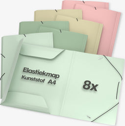 ACROPAQ - 8 x Documentenmap A4 - Rugbreedte 2,5 cm, PP, Voor jongens, meisjes en kinderen - Elastomap A4, Map met elastiek - Aarde