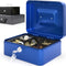 ACROPAQ Geldkistje - Geldkist met sleutel, 20 x 16 x 9 cm, Metaal - Geldkluis, Geldlade - Blauw